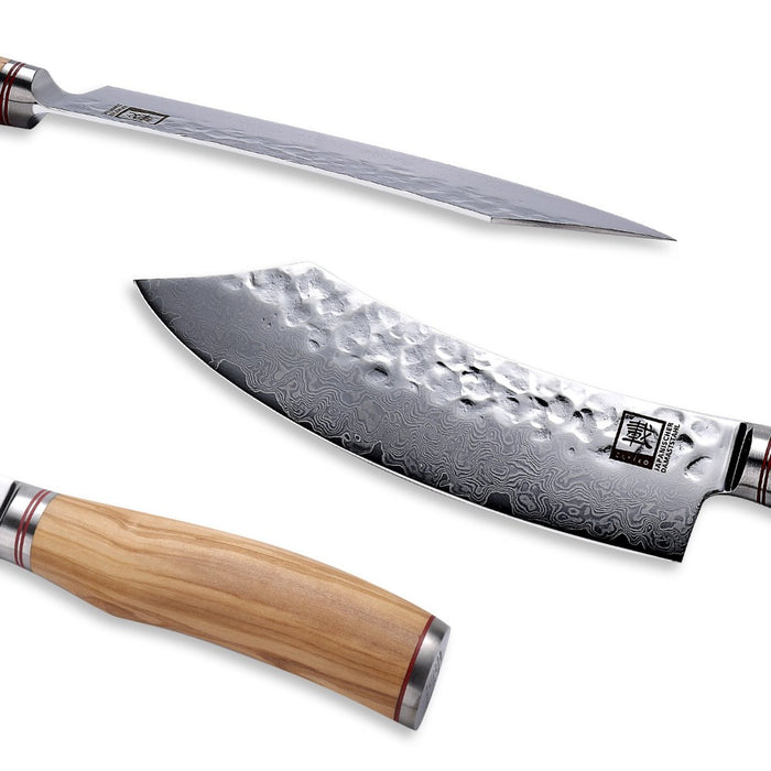 Japoniško Damasko plieno peilis OLEIO Zayiko, Olive Series, mėsos, 22 cm