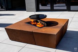 Stylish fireplace table Augoust Brasero Lounge, black, with drawer