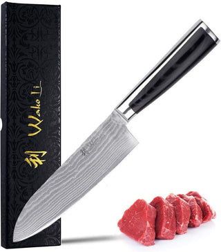 OLEIO Pjaustymas ir smulkinimas Japoniško Damasko plieno peilis OLEIO, Wakoli Migan, Santoku, 17 cm