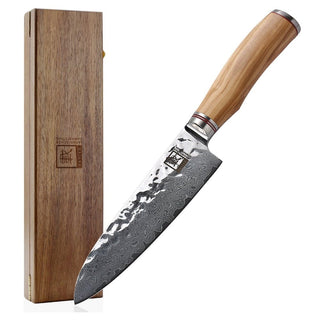 OLEIO Pjaustymas ir smulkinimas Japoniško Damasko plieno peilis OLEIO Zayiko, Olive Series, Santoku, 17,5 cm