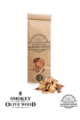 Smokey Olive Wood Rūkinimas Migdolų medžio drožlės SMOKEY OLIVE WOOD, 500 ml, frakcija 2-3 cm