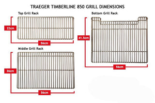 Traeger Timberline grotelių dydžiai